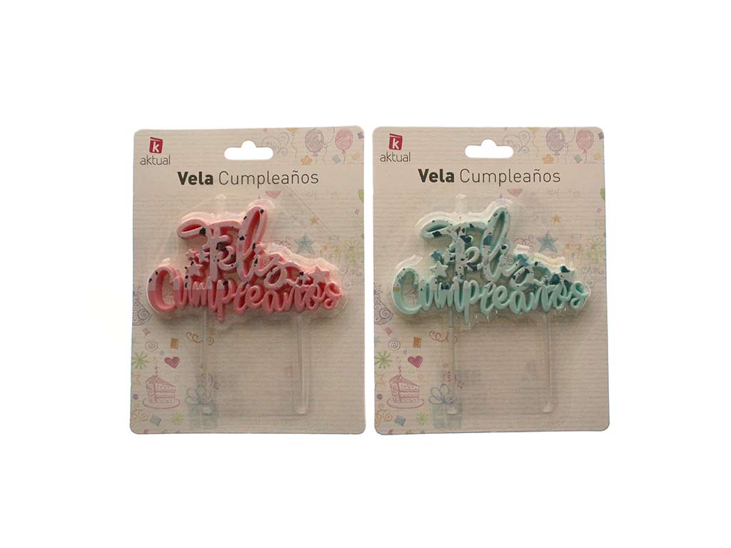 VELA FELIZ CUMPLEAÑOS 2 COLORES cod. 3400786