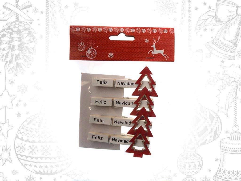 SET 4 PINZAS ARBOLES FELIZ NAVIDAD cod. 9315528