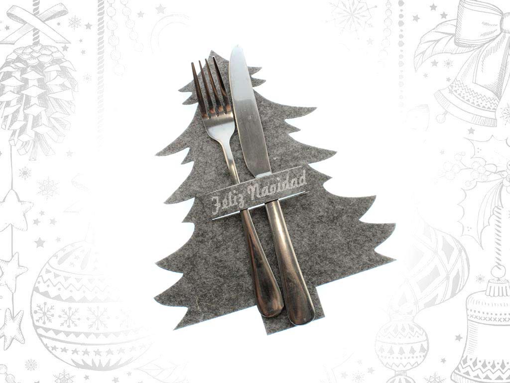 PORTACUBIERTOS FELPA ARBOL GRIS FELIZ NAVIDAD cod. 9315596