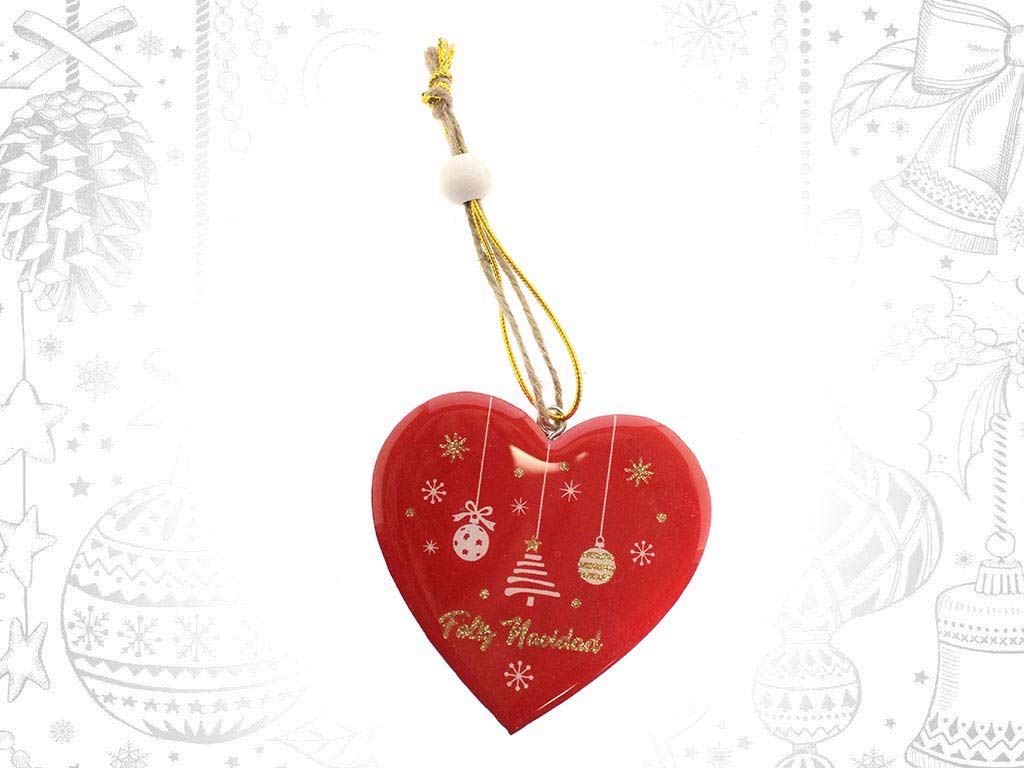 COLGANTE CORAZON ROJO FELIZ NAVIDAD cod. 9317225