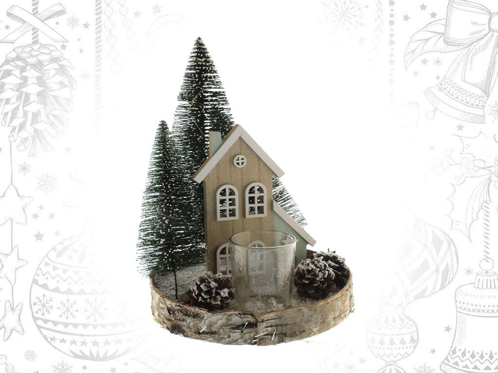 DECO STAND HOUSE/TREES CANDLEHOLDER W/ L cod. 9317459