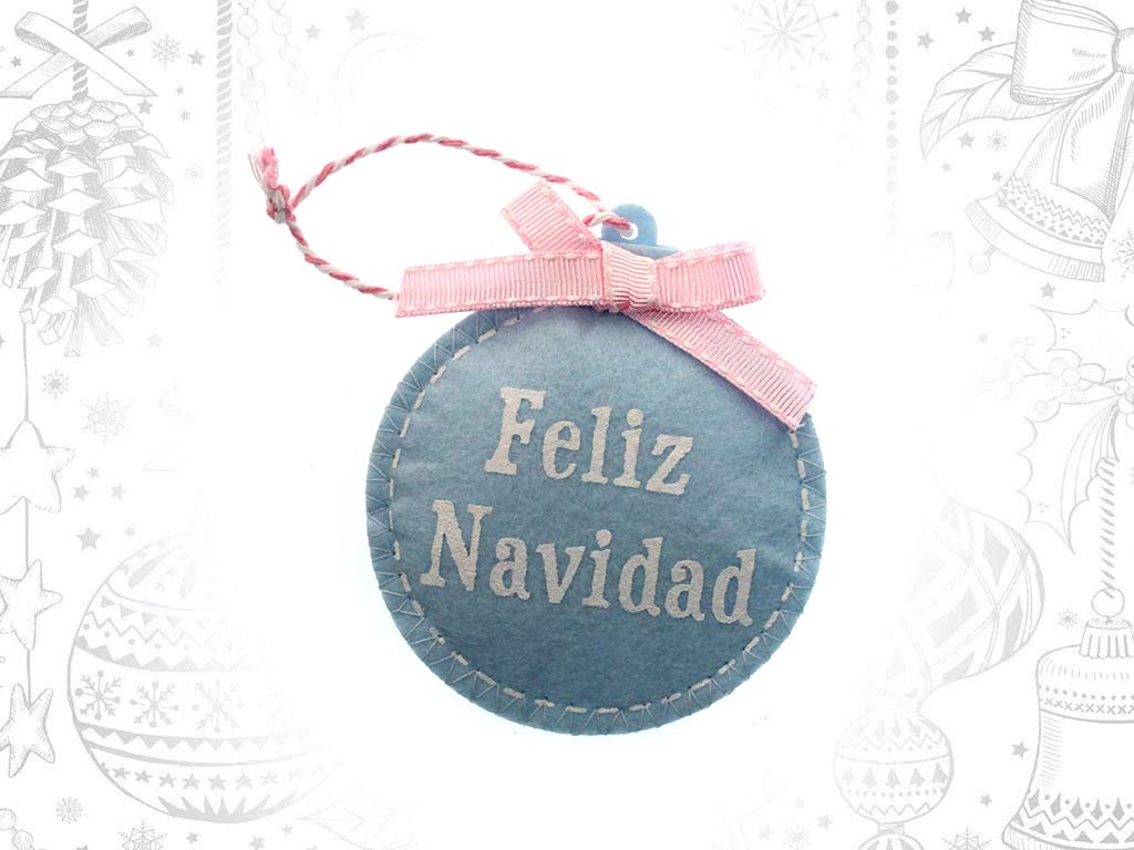 COLGANTE BOLA FIELTRO AZUL FELIZ NAVIDAD cod. 9319014