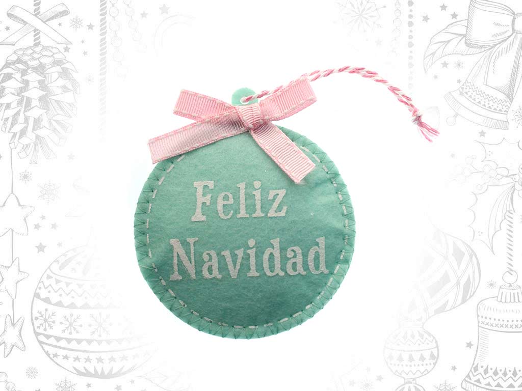 COLGANTE BOLA FIELTRO VERDE FELIZ NAVIDA cod. 9319015