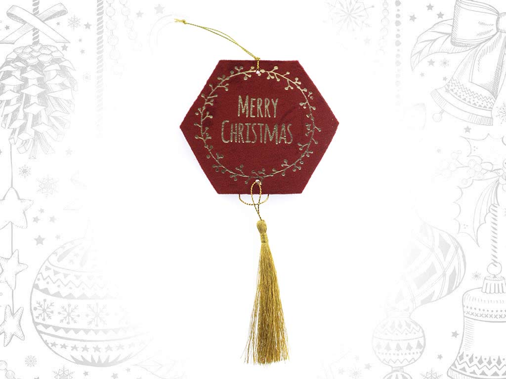 COLGANTE MERRY CHRISTMAS ROJO FLECO HEX. cod. 9321647