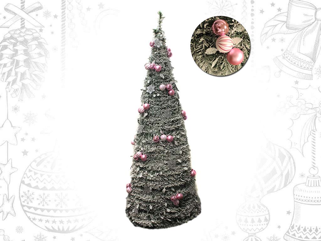 ARBOL POP-UP NEVADO DECORADO ROSA 210CM. cod. 9322351