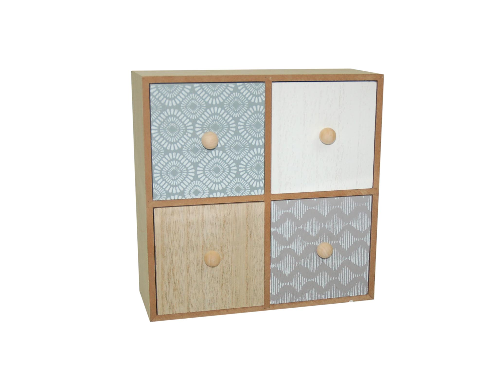 WOODEN BOX 4 BLUE DRAWERS cod. 9500013